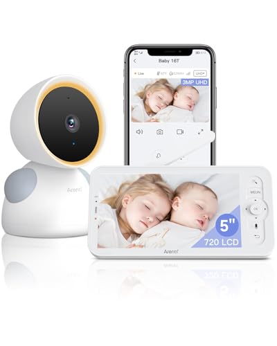 ARENTI 2K/3MP Camara Vigilancia Bebe con 5' Monitor, 2,4GHz WiFi Vigilabebes con Camara, Detección...
