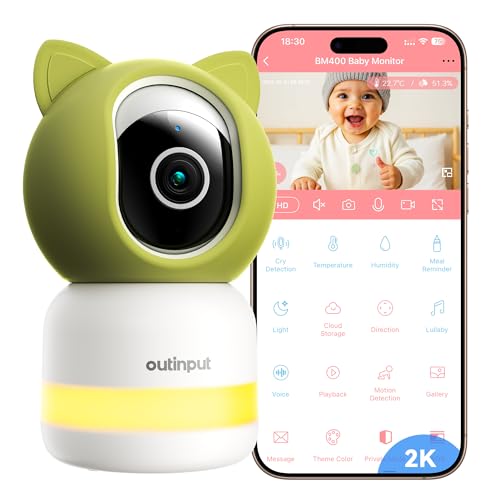 Outinput 2K 4MP Camara Vigilancia Bebe WiFi Interior, 355° Vigilabebes con Camara, App Remoto,...