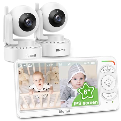 Blemil Monitor de bebé, Monitor de bebé de vídeo con 2 cámaras y Audio,6 Pulgadas Pantallas...