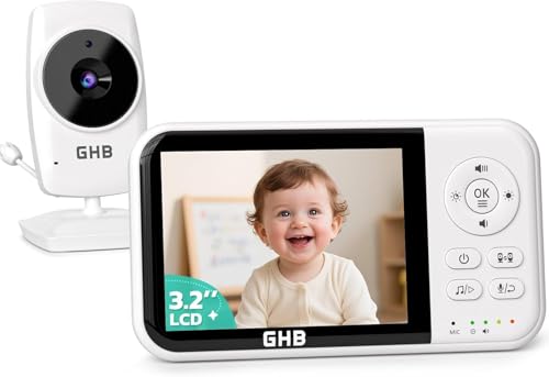GHB Camara Vigilancia Bebe Vigilabebes con Camara con Pantalla 3.2' HD de 2100mAh Recargable VOX,...