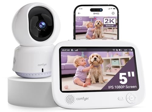 Comfyer 5” 2K 4-Split Screen Smart Camara Vigilancia Bebe, Vigilabebes con Camara y Vista Previa...