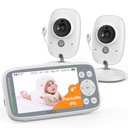 BOIFUN 4' Vigilabebes con 2 Camaras, 720P, Zoom 3X, Visión Nocturna Infrarroja Invisible, Modo Eco...